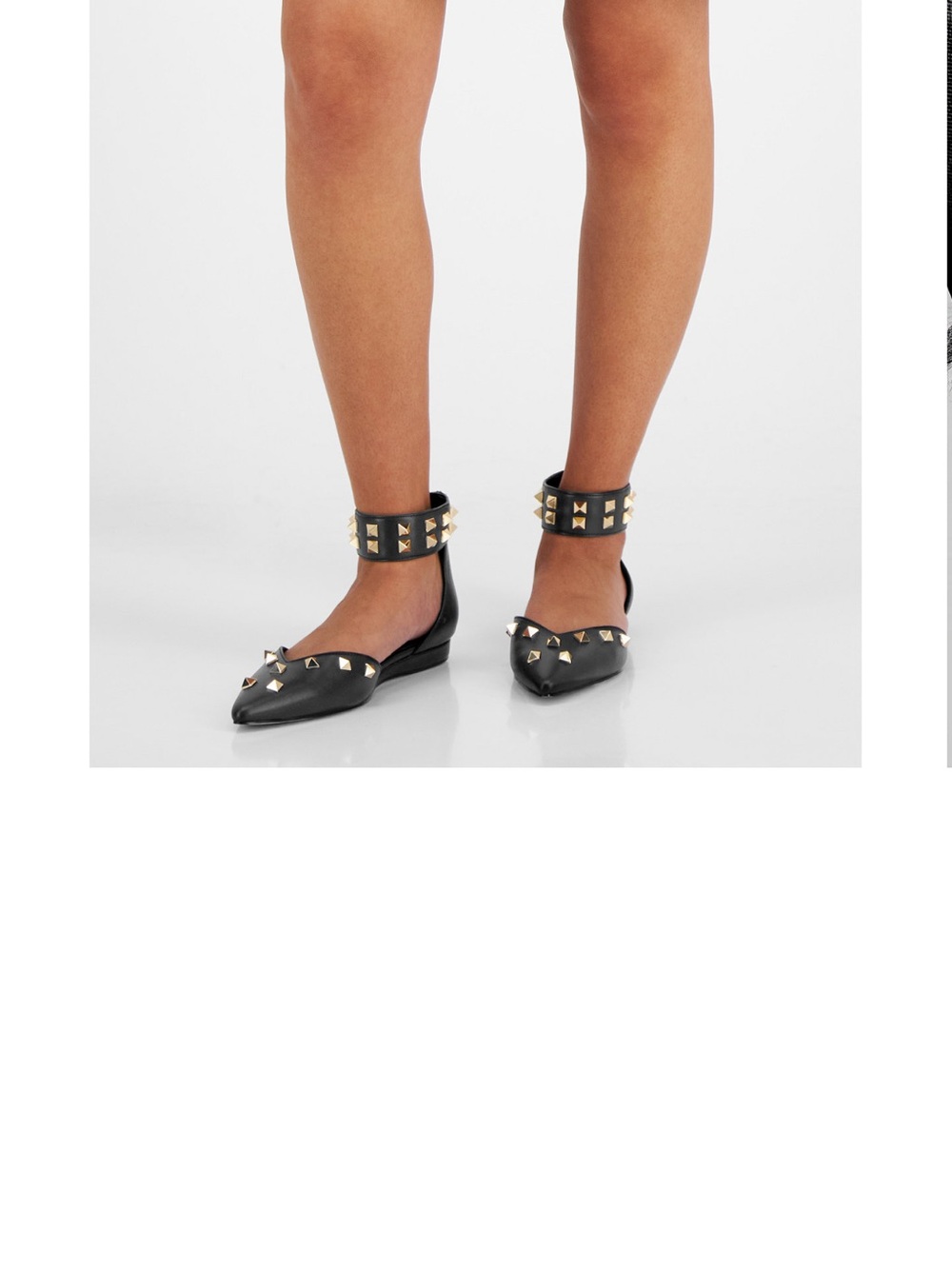 Black Studded Pointed Flats with Ankle Strap
